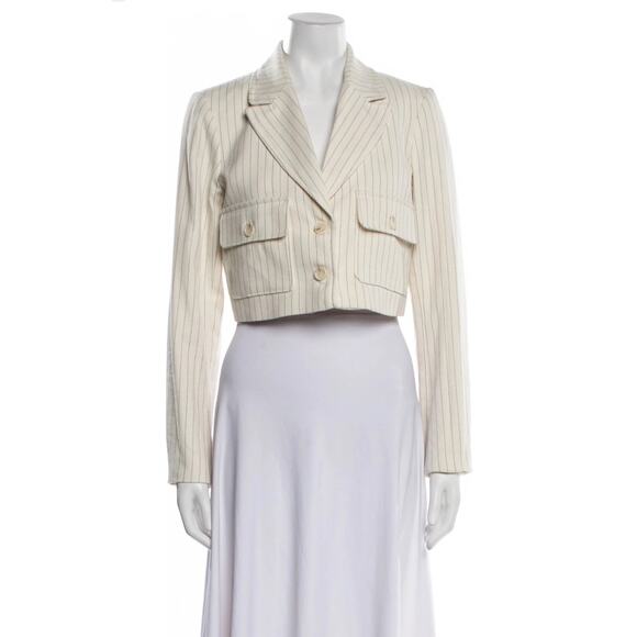 NWT $325 Jason Wu Cropped Pinstripe Women's Blazer Jacket Designer Cream White M - Picture 2 of 8